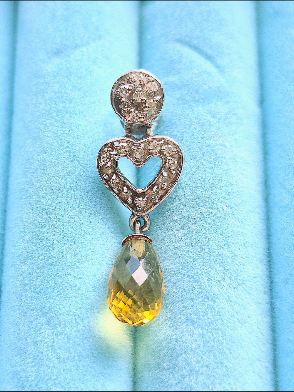 Elegant 14 K Solid* White Gold Sparkling Natural Citrine*+ Diamonds Earrings NEW
